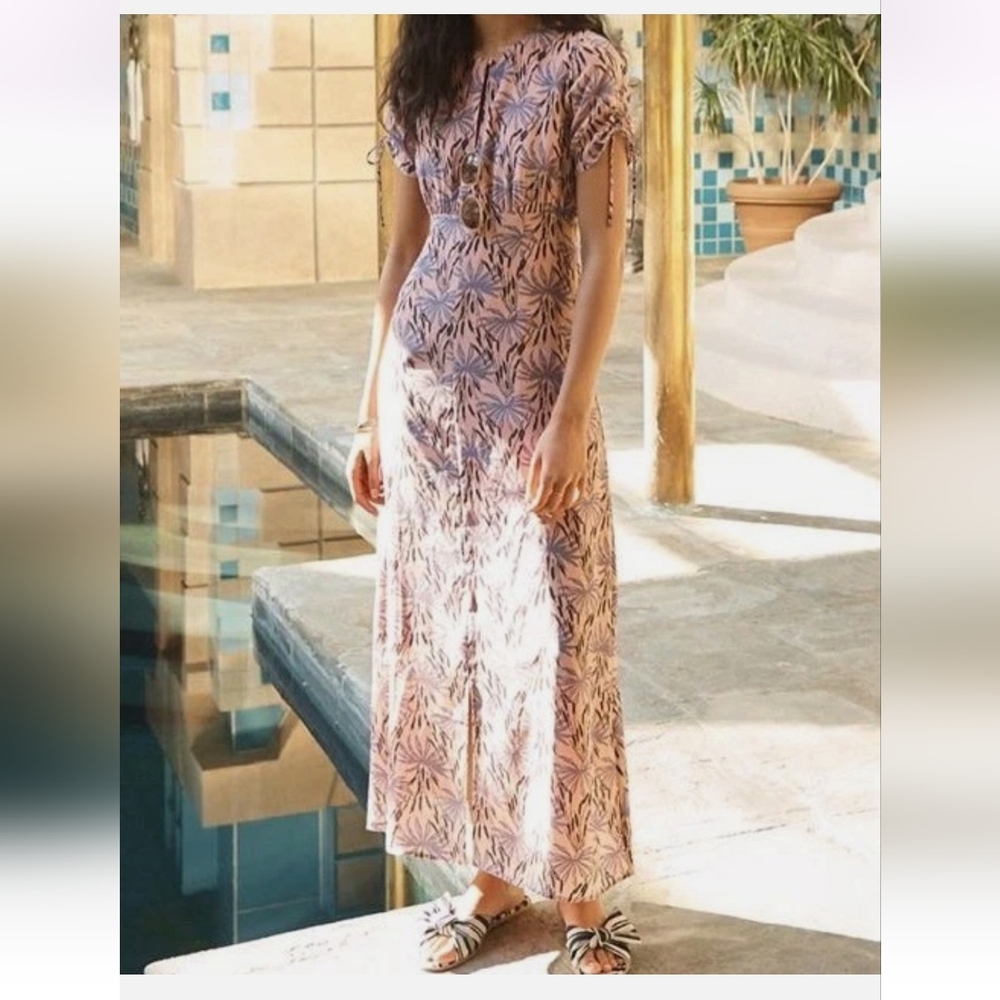 Madewell Silk Tie Sleeve Maxi Dress In Oasis Palms - Picture 3 of 11
